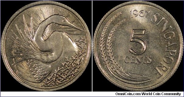 Singapore 1967 5 Cents, KM#2.