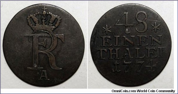 German States-Prussia, 1774-A 1/48 Thaler, .250 Silver, KM#327.