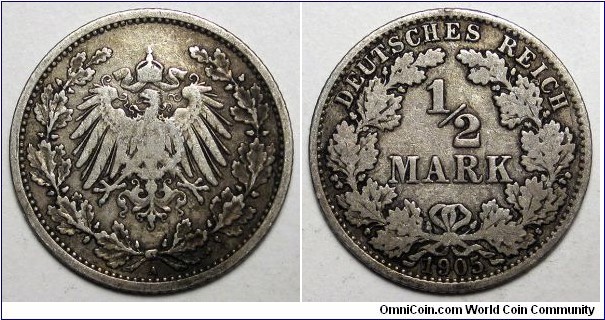 Germany, 1905-A ½Mark, KM#17.