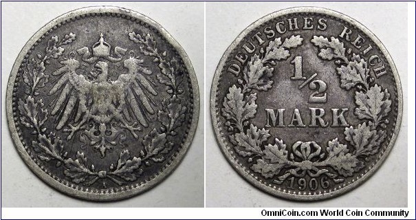 Germany, 1906-A ½Mark, KM#17, Strange vertical lines behind eagles right wing.