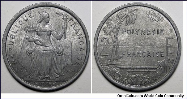 French Polynesia, 1975 2 Francs, KM#10.