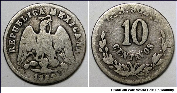 Mexico, 1882 Go S 10 Centavos, 40,000 Mintage, KM#403.