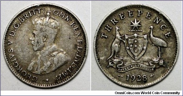 Australia, 1928 3 Pence, KM#24.