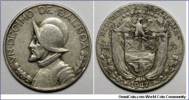 Panama, 1947 1 Decimo, .900 Silver, KM#10.