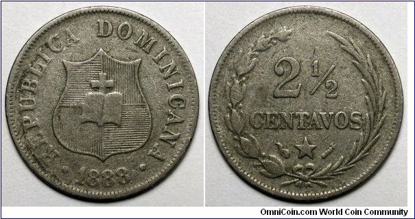 Dominican Republic, 1888 2½ Centavos, KM#7.