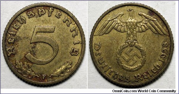 Germany, 1938-F 5 Reichspfennig, KM#91.