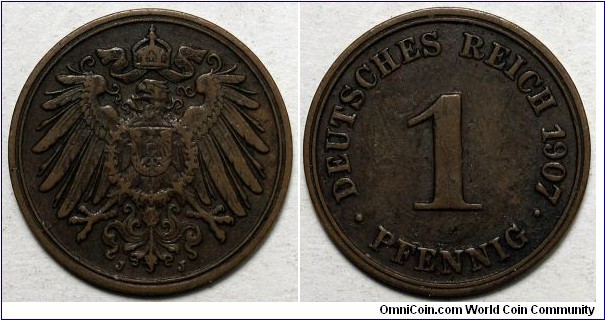 Germany, 1907-J 1 Pfennig, KM#10.