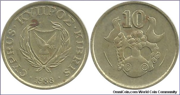 Cyprus-Republic 10 Cents 1988