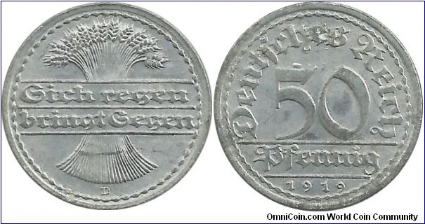 GermanyWeimar 50 Pfennig 1919D