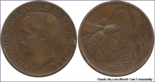 Italy-Kingdom 10 Centesimi 1937R