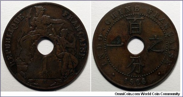 French-Indochina, 1926-A 1 Centime, KM#12.1.