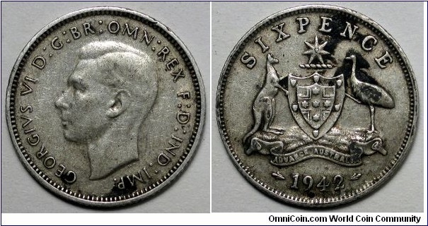 Australia, 1942 6 Pence, KM#38.