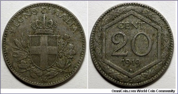 Italy, 1919-R 20 Centesimi, KM#58.
