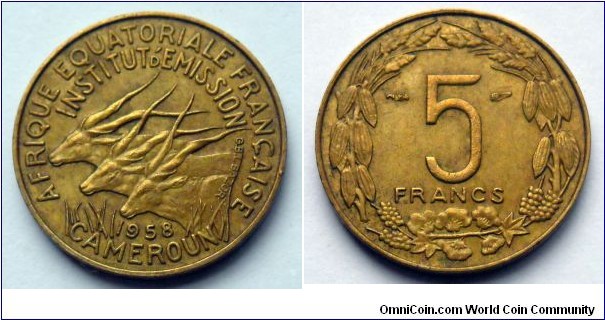 French Equatorial Africa 5 francs.
1958