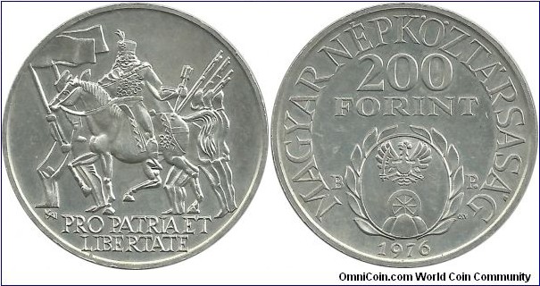 Hungary 200 Forint 1976 - 300th Ann, Birth of Ferench Rakoczi II  (28.00 g / .640 Ag)
