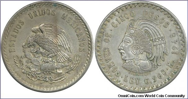 Mexico 5 Pesos 1948 (30.00 g / .900 Ag)
