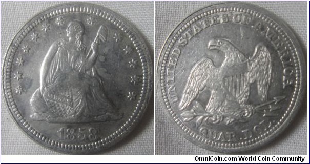 1858 quarter possible cleaned