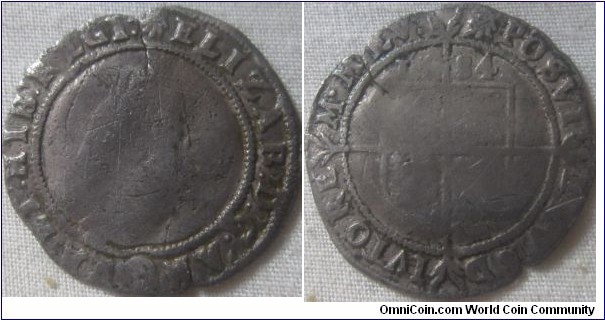 Elizabeth 1 sixpence dated 1584, overstruck mintmarks