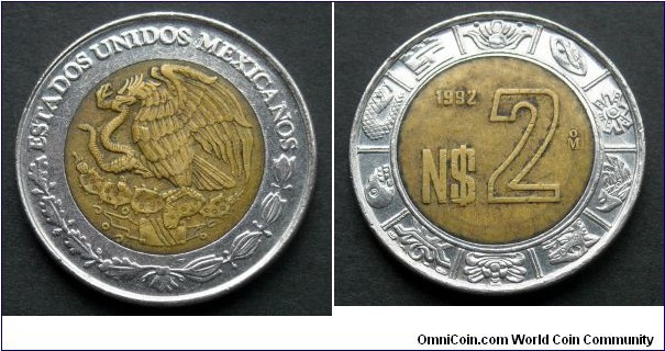 Mexico 2 new pesos.
1992