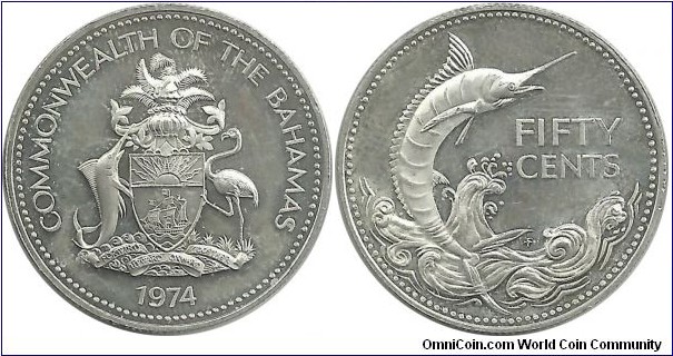 Bahamas 50 Cents 1974 (10.37 g / .800 Ag)