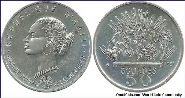 Haiti 50 Gourdes 1981R-FAO (20.00 g / .925 Ag)