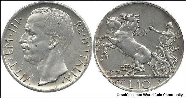 Italy-Kingdom 10 Lire 1927R (10.00 g / .835 Ag)