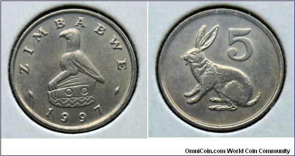 Zimbabwe 5 cents.
1997