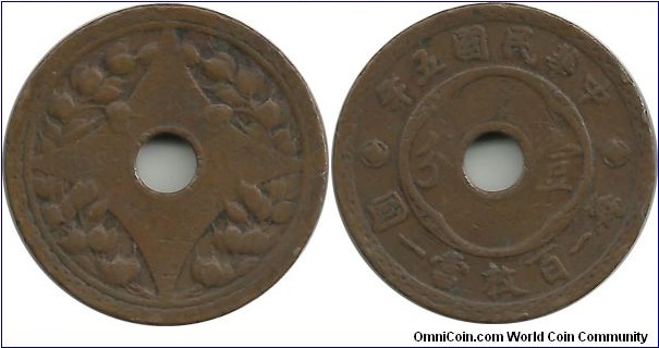 China(The Republic of) 10 Cash-10 Wen 5(1916)