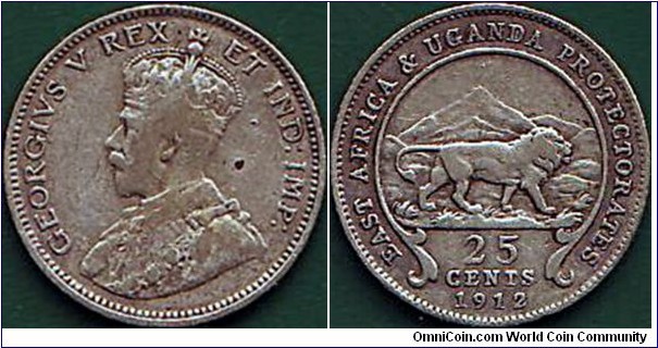 East Africa & Uganda Protectorates 1912 25 Cents.