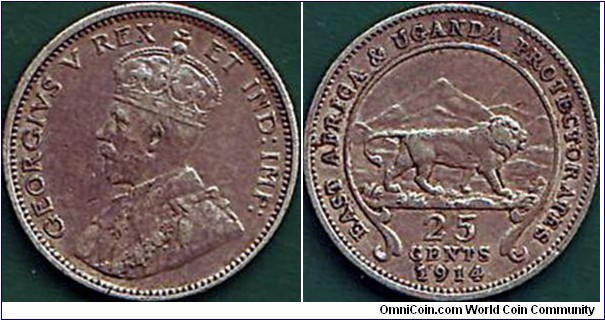 East Africa & Uganda Protectorates 1914 H 25 Cents.