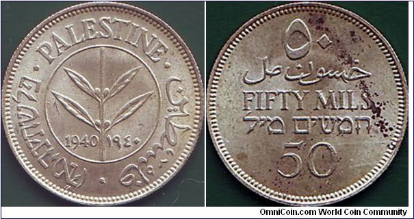 Palestine 1940 50 Mils.