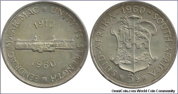 SouthAfrica-British 5 Shillings 1960-50th Year of South African Union