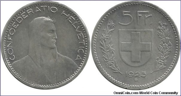 Switzerland 5 Francs 1923B