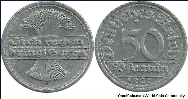 Germany-Weimar 50 Pfennig 1922F