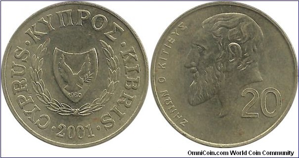 Cyprus-Republic 20 Cents 2001