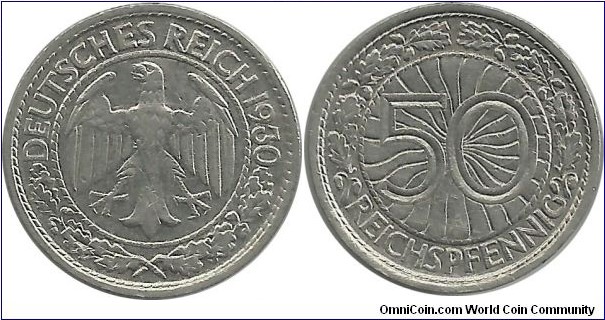 Germany-Weimar 50 Reichspfennig 1930A