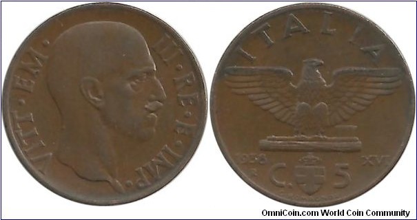 Italy-Kingdom 5 Centesimi 1938R-XVI