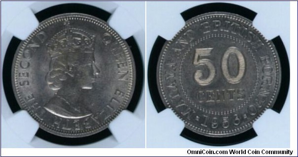 Malaya & British Borneo 50 Cents 1956 KM#4.1 MS62