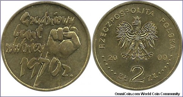 Poland 2 Zlote 2000-30th Anniversary of December Events in 1970