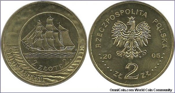 Poland 2 Zlote 2005-History of the Polish Zloty, Sailing Vessel