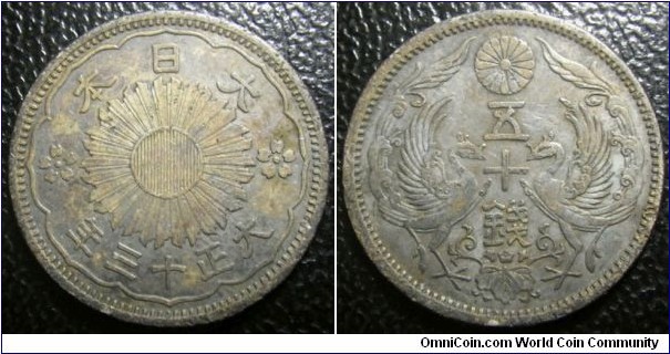 Japan 1924 (Taisho 13) 50 sen. Weight: 4.93g