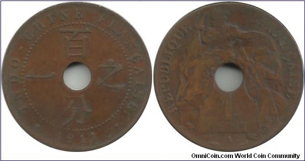 Indochina-Fr 1 Centime 1911A
