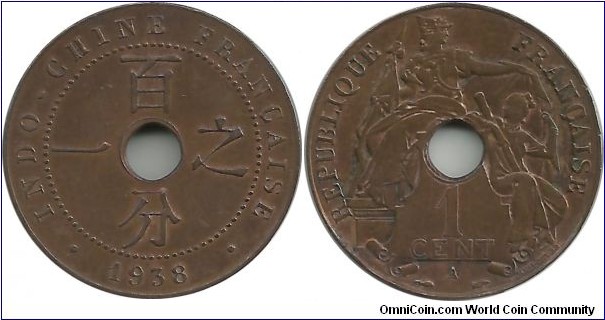IndochinaFr 1 Centime 1938A