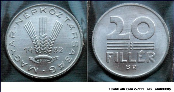 Hungary 20 filler from 1982 annual coin set.