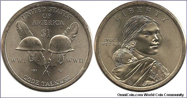 USA 1 Sacagawea Dollar 2016P-Code Talkers of WWI & WWII