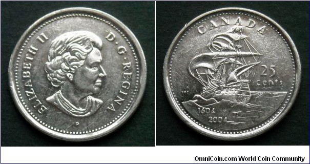 Canada 25 cents.
2004, 400th Anniversary of the First French Settlement.
