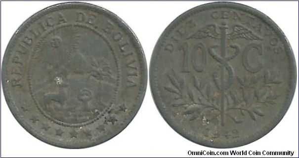 Bolivia 10 Centavos 1942 (Zn)