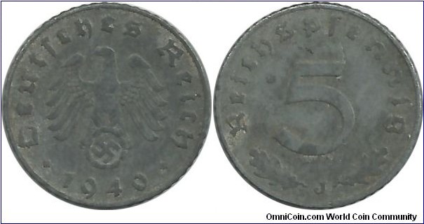 Germany-Nazi 5 Reichspfennig 1940J