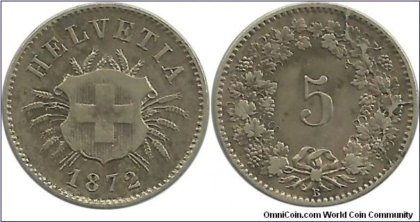 Switzerland 5 Rappen 1872B
