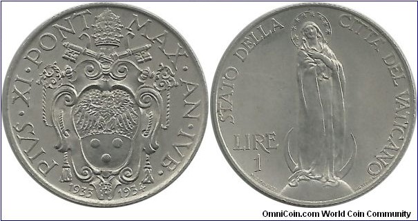 Vatican 1 Lira 1933-34